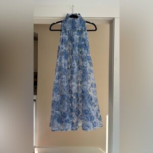 Blue Floral Sleeveless Light Midi Dress